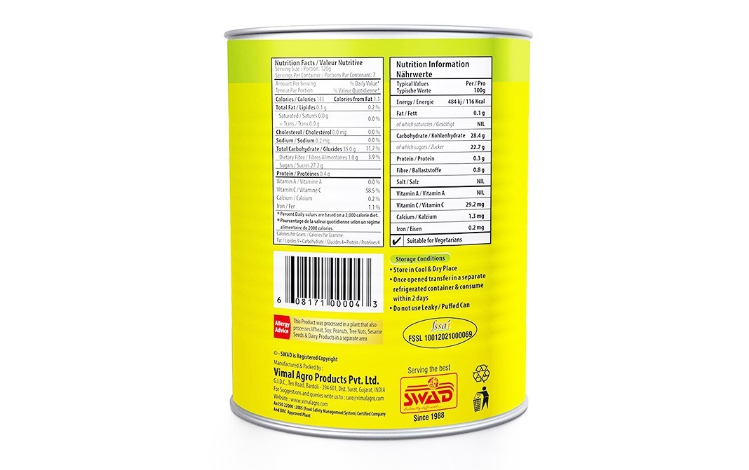 Swad Ratnagiri Alphonso Mango Pulp Sweetened   Tin  850 grams